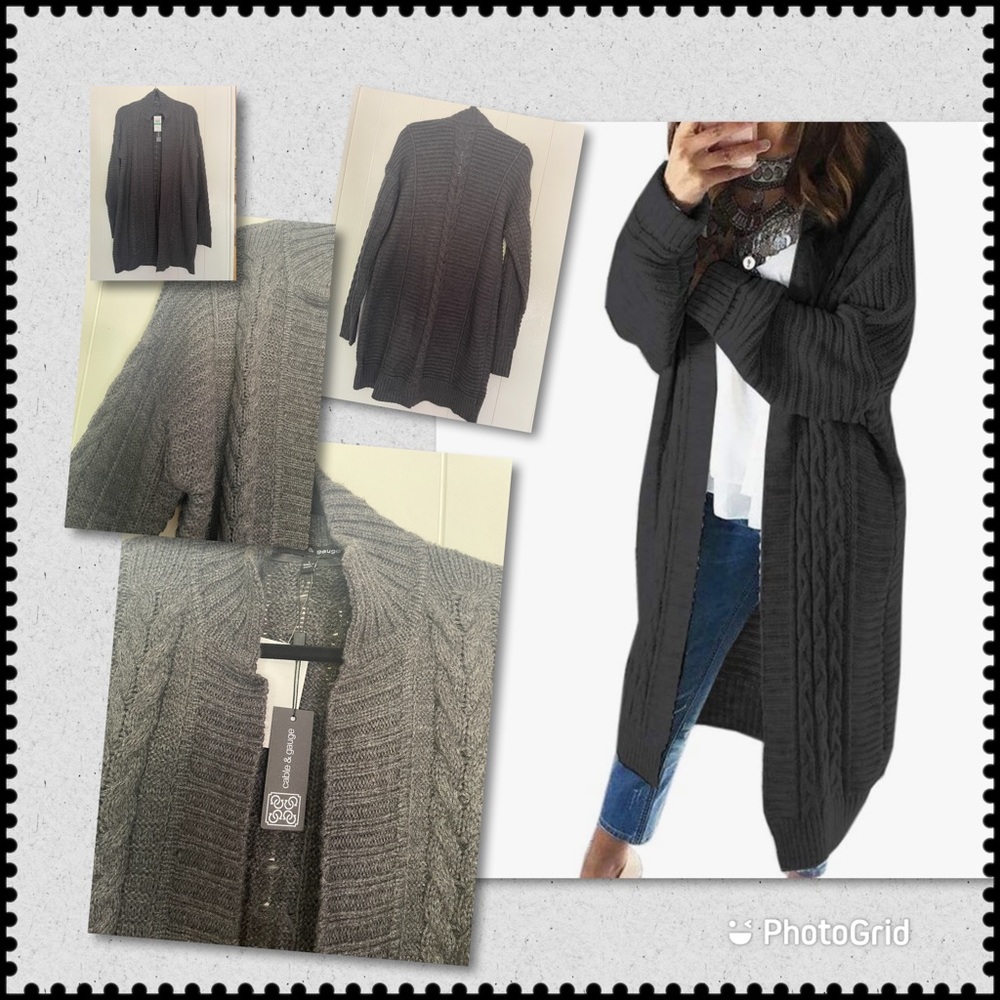 Oversized cable knit long cardigan